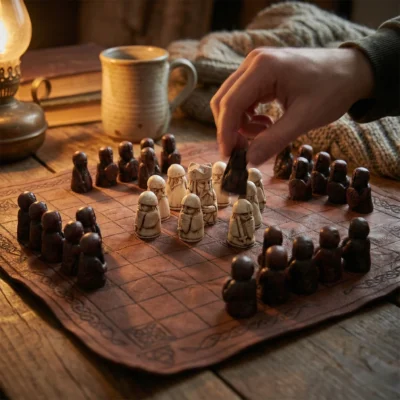 eine laufende Partie Hnefatafl - Wikingerschach